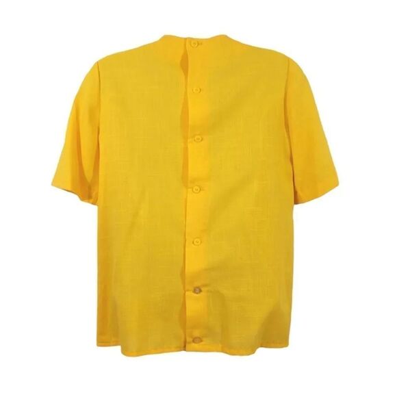 Vintage 70's 80's Sunshine Yellow Pleated Button Down Back Blouse Size Small - Picture 2 of 11